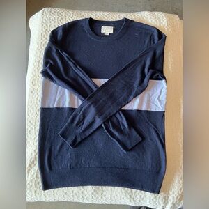 Italian silk cashmere crewneck with cotton pinstripe contrast detail